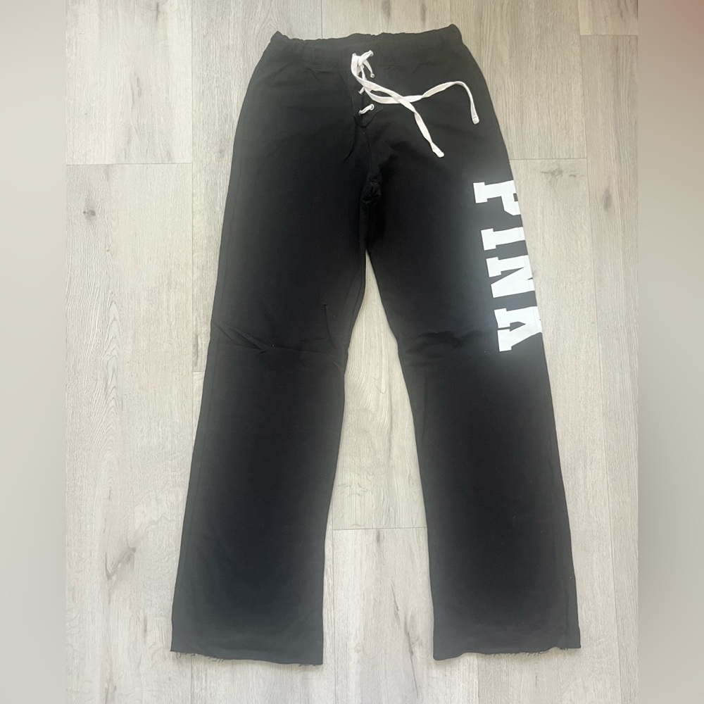 PINK Victoria's Secret Black Joggers with White Accents